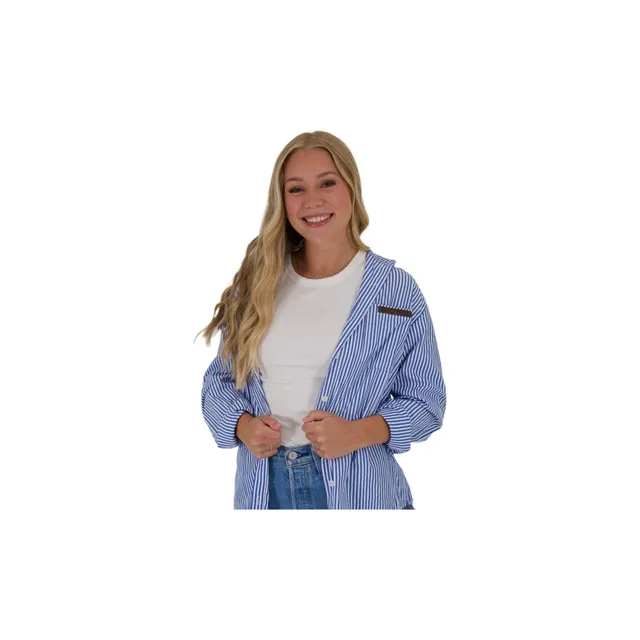 XL - LADIES BLUE VERTICAL STRIPE LONG SLEEVE